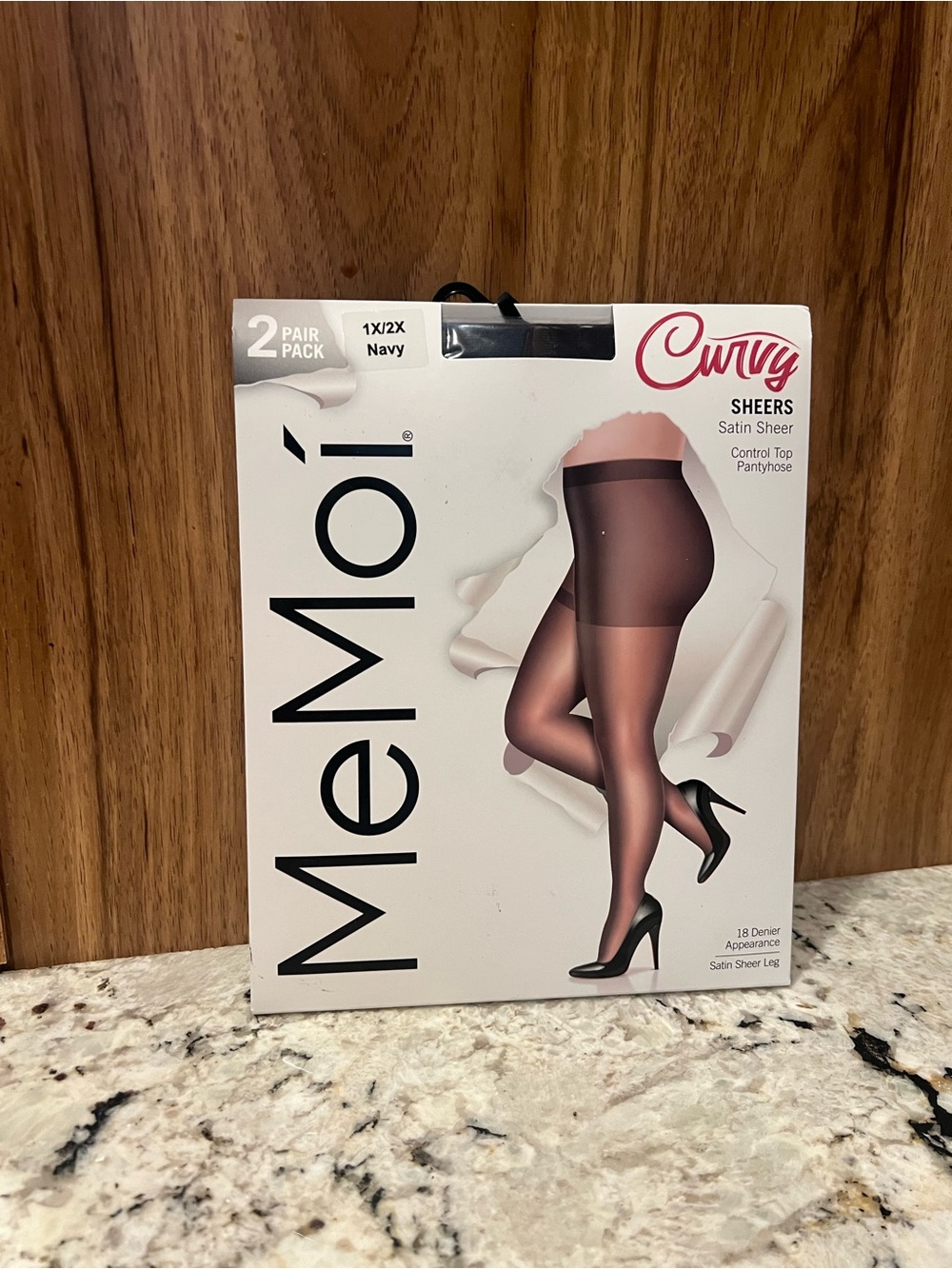 MeMoi Curvy Sheers Satin Sheer Control Top Pantyhose - Navy
